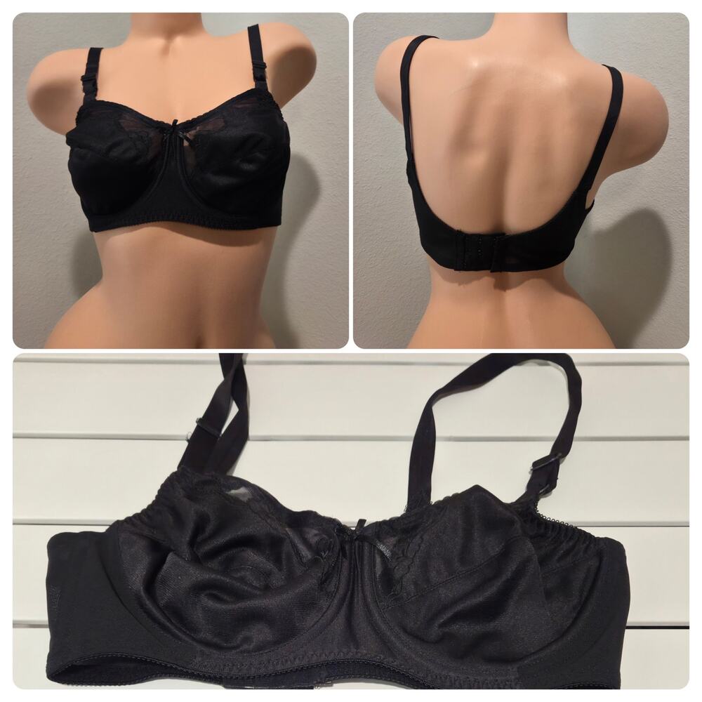 Bali 0180 Vintage Nylon Spandex Unlined Sheer Lace Underwire Bra Black 34C